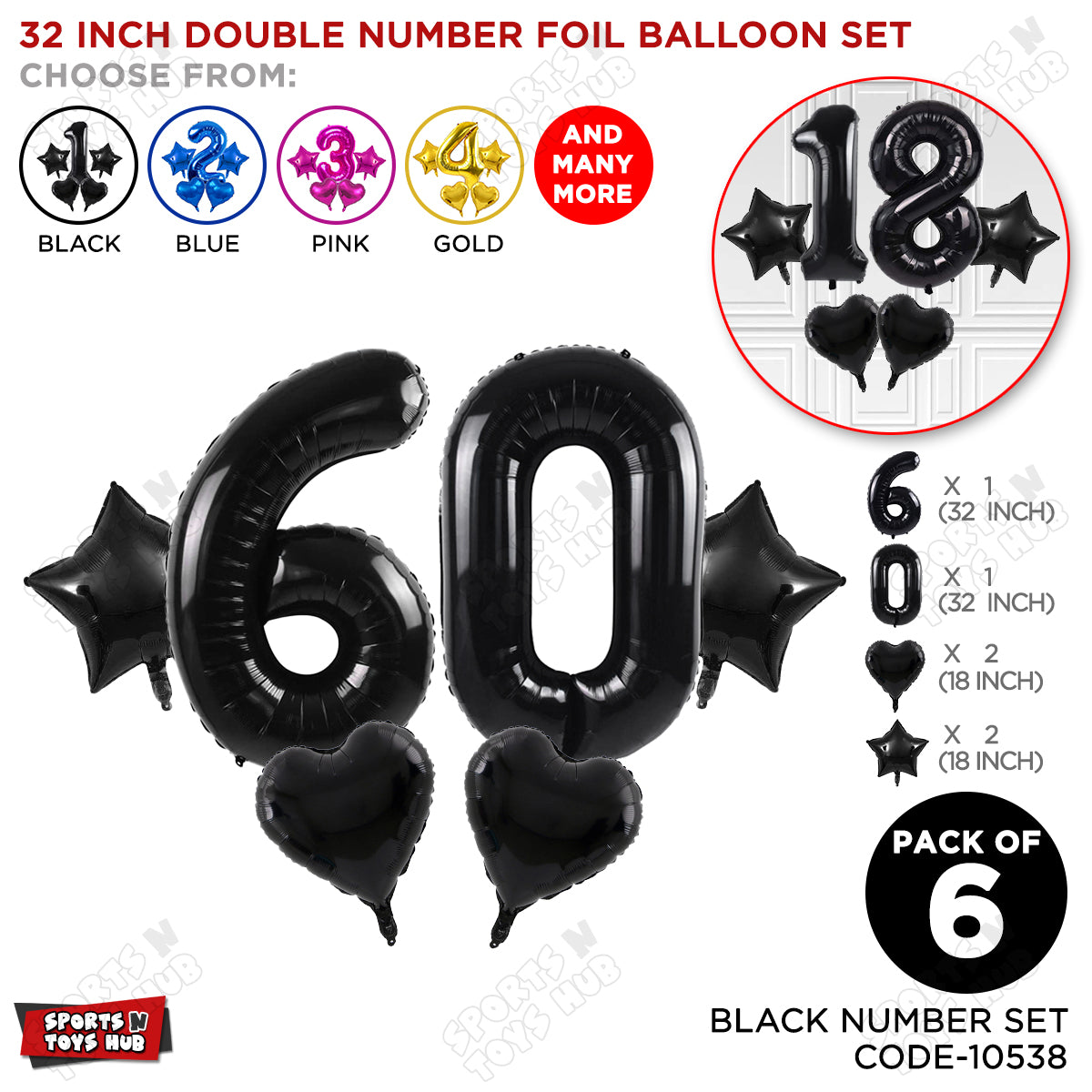 Black Color 32 Inch Number Foil Balloon Set