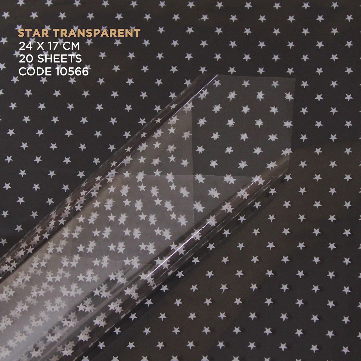 White Stars Printed Clear Transparent OPP Cellophane Sheets - Pack of 20