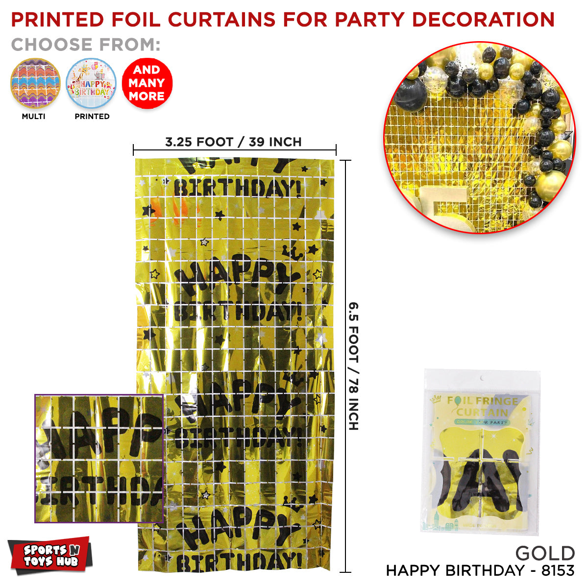Happy Birthday Printed Metallic Foil Curtains