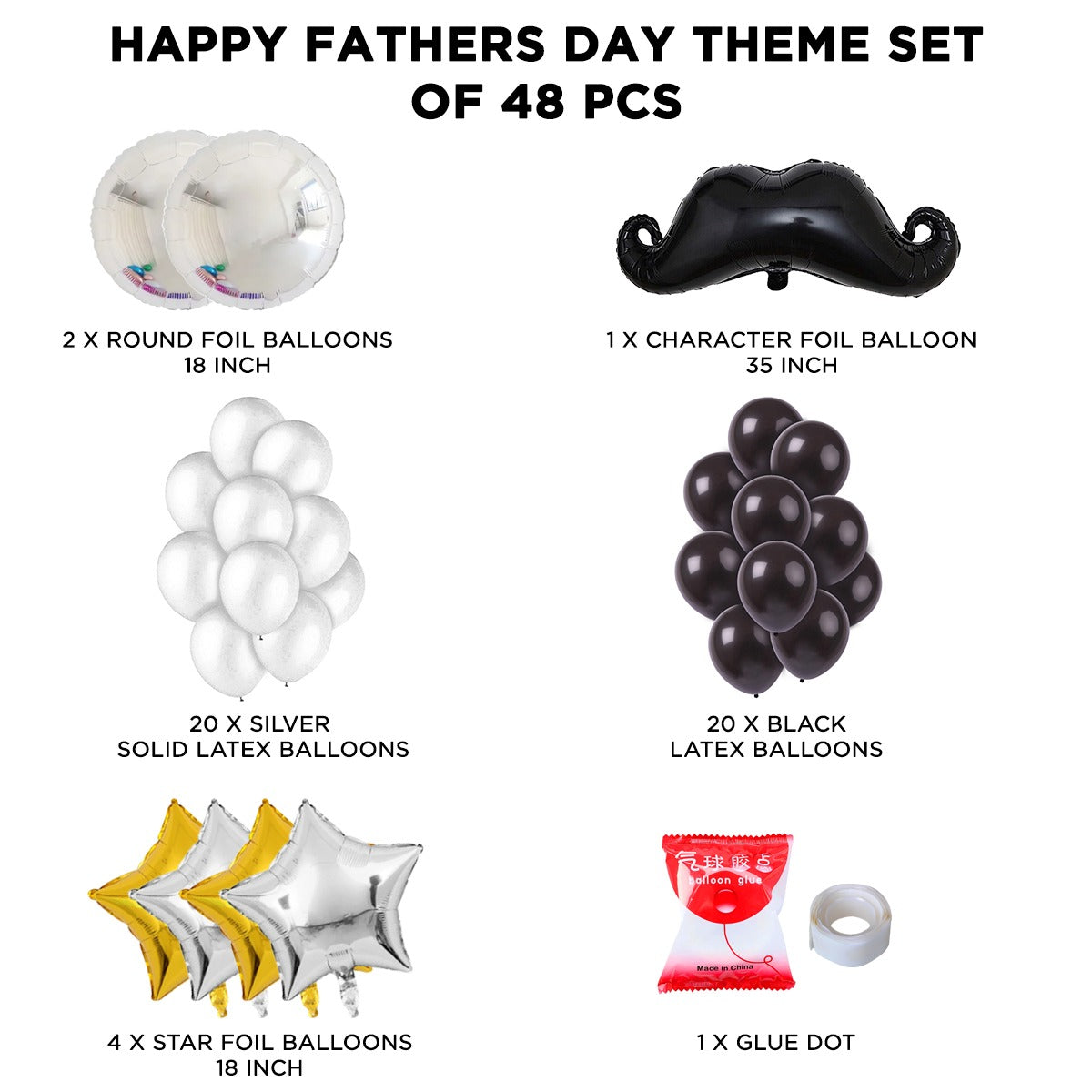 Moustache Foil Balloon Set Garland Theme -  Pack Of 48