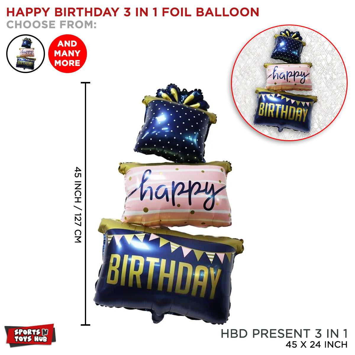 Happy Birthday Present Shape Foil Balloon Set