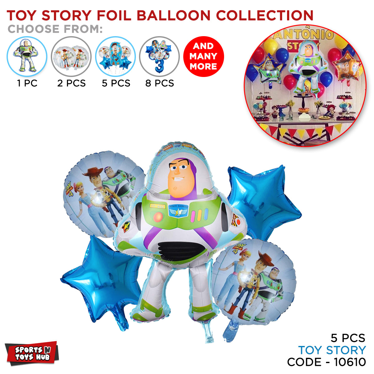 Toy Story 4 Buzz Lightyear Foil Balloon Set - Pack Of 5