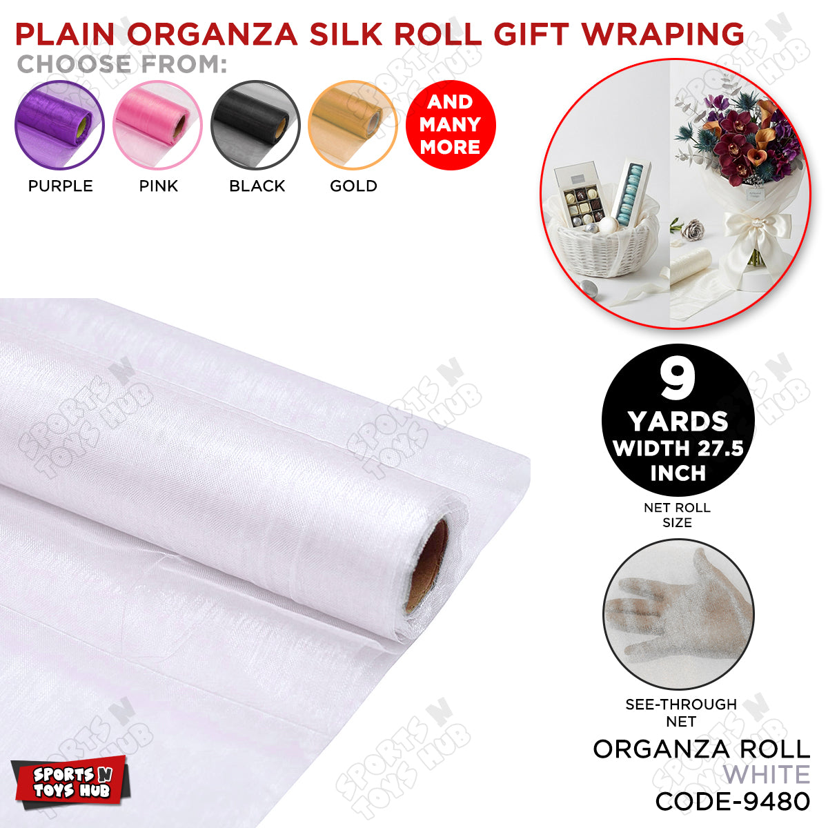 9 Yard - Plain Organza Silk Roll Gift Wrapping Net