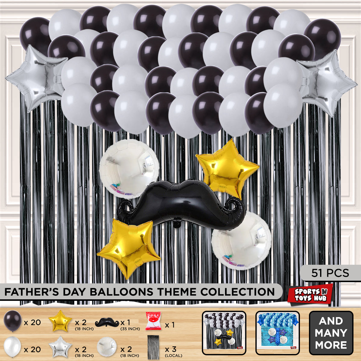Moustache Foil Balloon Set Curtain Theme -  Pack Of 51