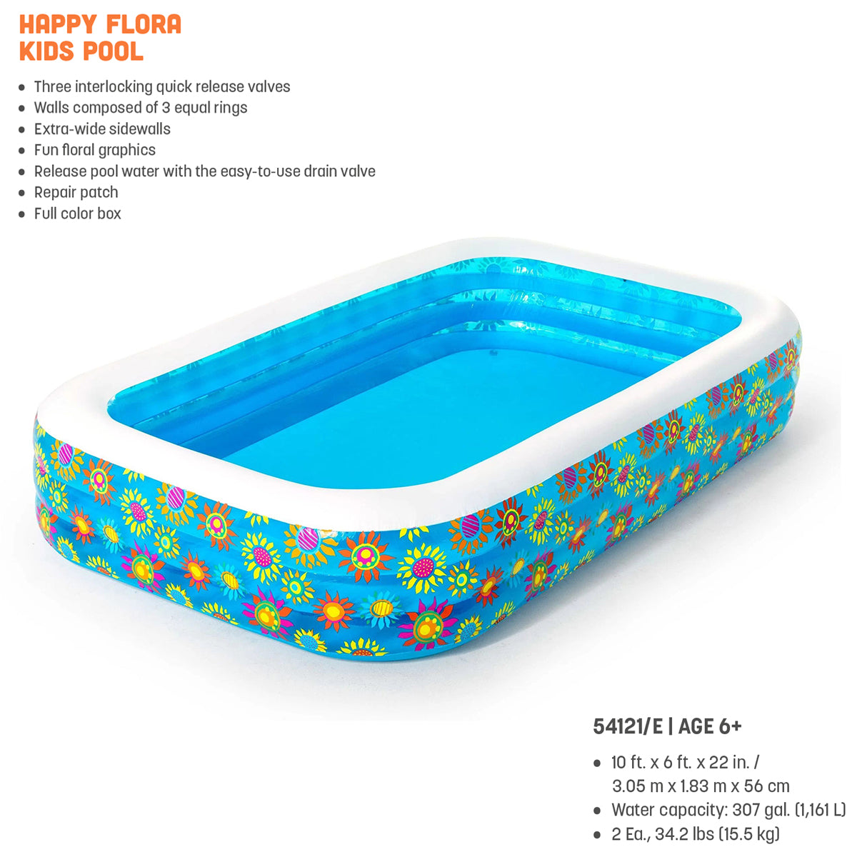 Bestway 5 x 7.5 FT Inflatable Oval Rectangle Pool - 54120