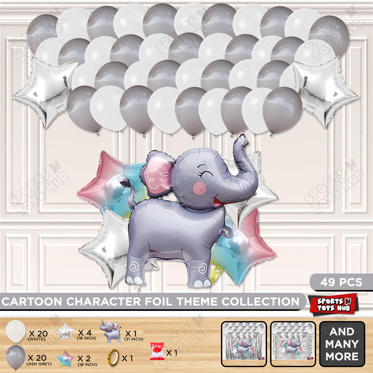 Elephant Cartoon Foil Balloon Stand Set Theme