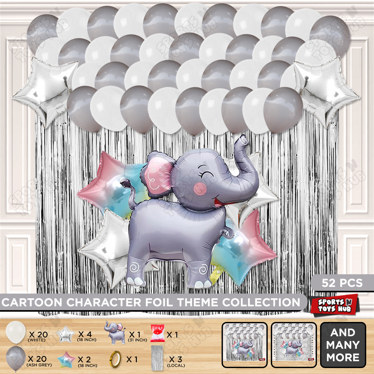 Elephant Cartoon Foil Balloon Stand Set Theme