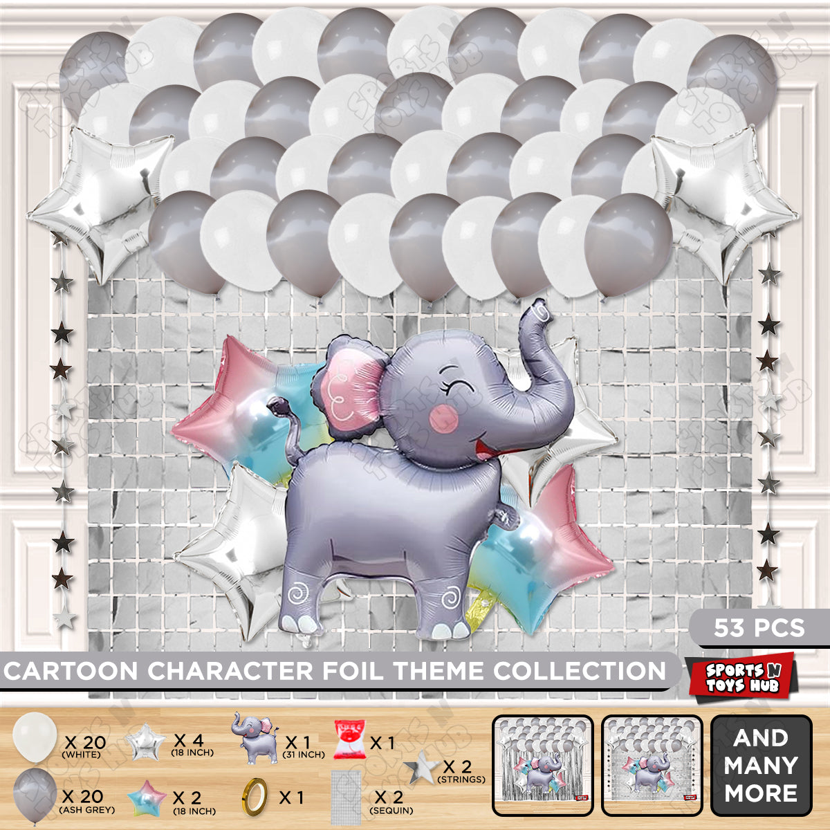 Elephant Cartoon Foil Balloon Stand Set Theme