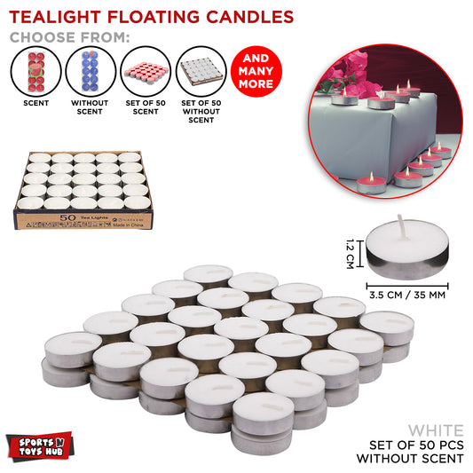 Non Scented Floating Tea Light Wax Candles - Pack of 50