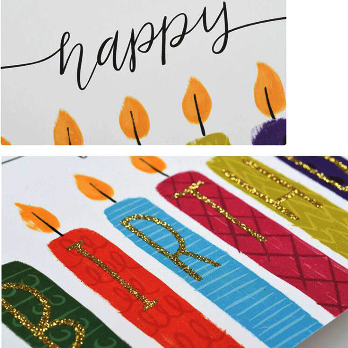 Happy Birthday Printed Candle Greeting Gift Cards