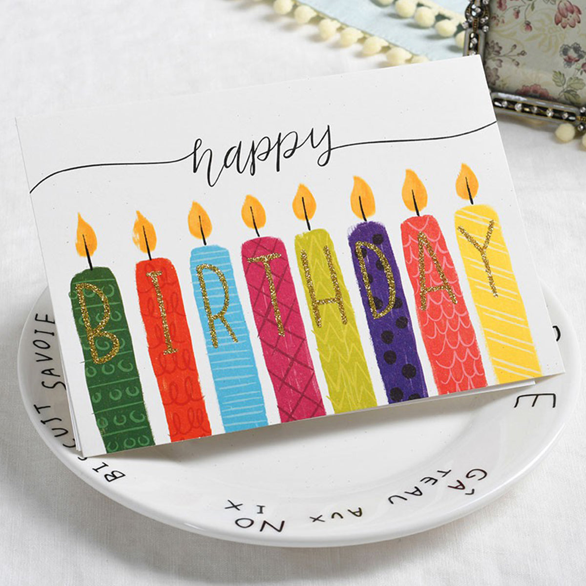 Happy Birthday Printed Candle Greeting Gift Cards