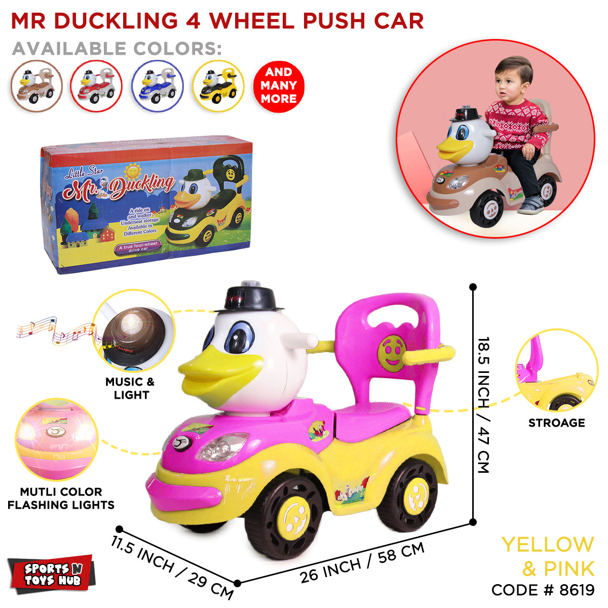 Mr Duckling Push Car For Little Boys & Girls