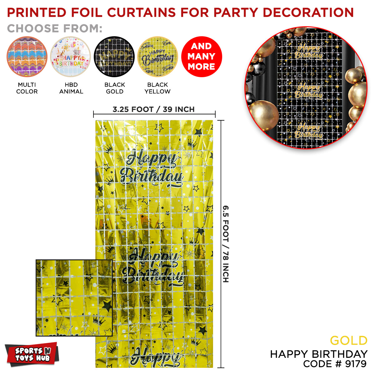 Happy Birthday Printed Metallic Foil Curtains