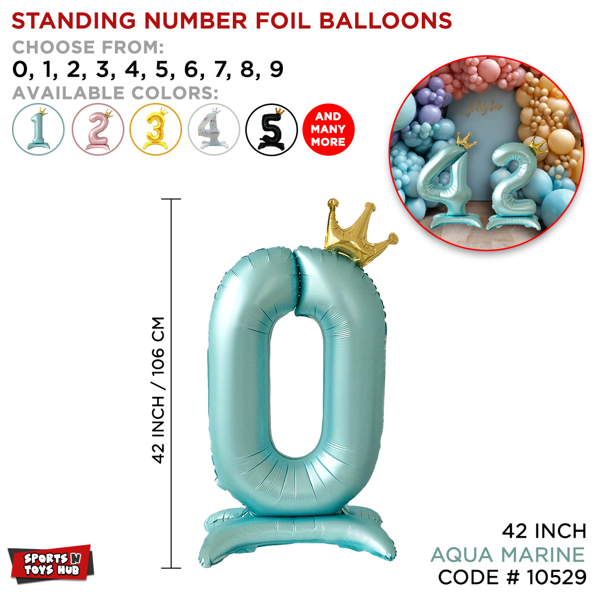 *Standing Number Foil Balloon- Aqua Marine - 42 inch