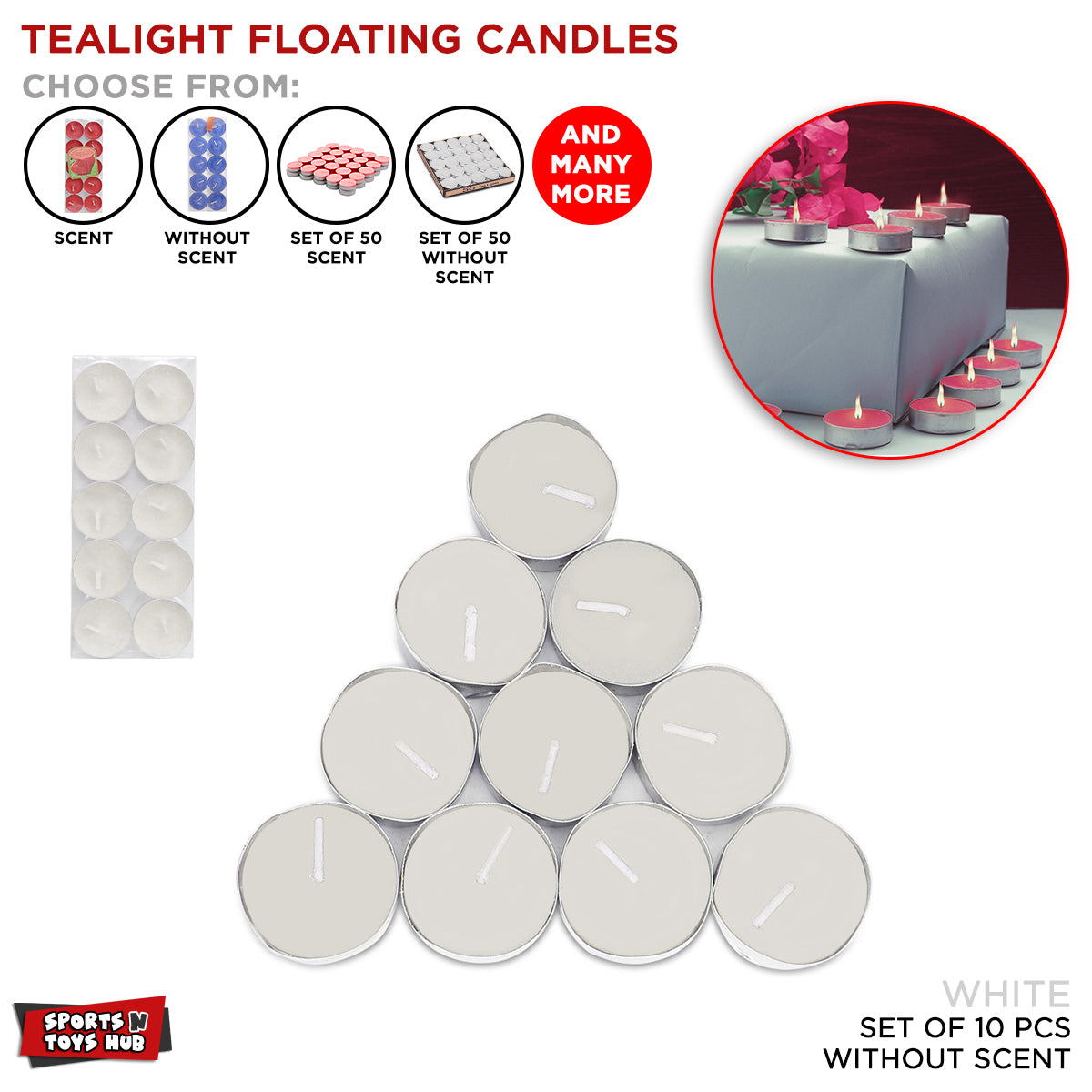 Non Scented Floating Candles - 10 Pcs