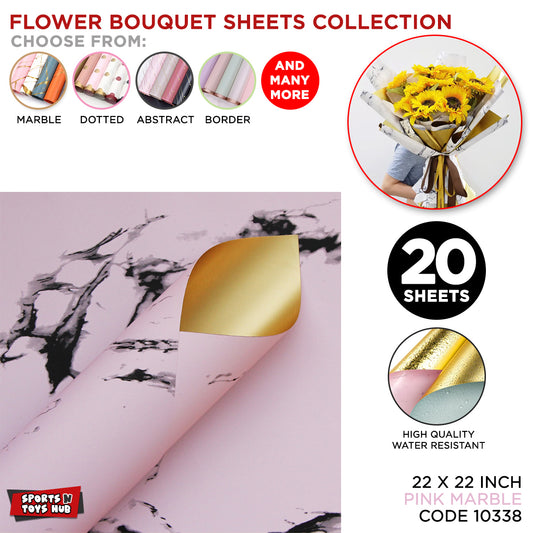 Black Veins Marble Pattern with Gold Back Opaque Floral Wrapping Sheets