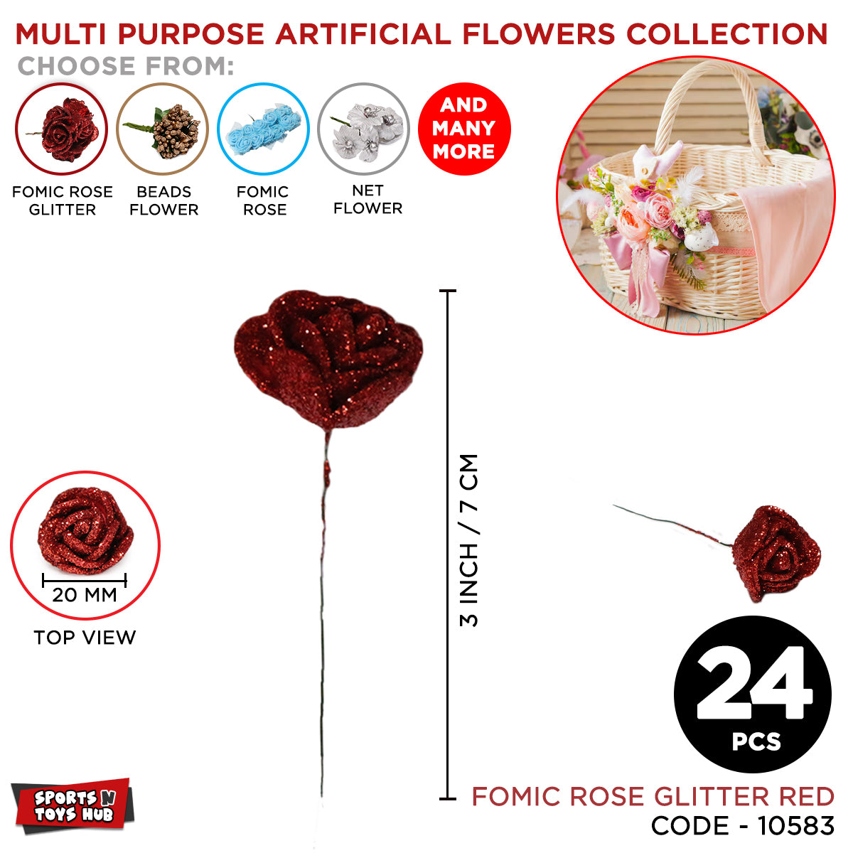 Multi Purpose Artificial 20MM Fomic Rose Flower Glitter
