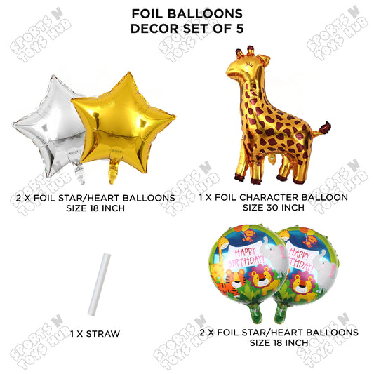 Jungle Safari Giraffe Pack Of 5 Foil Balloon Set