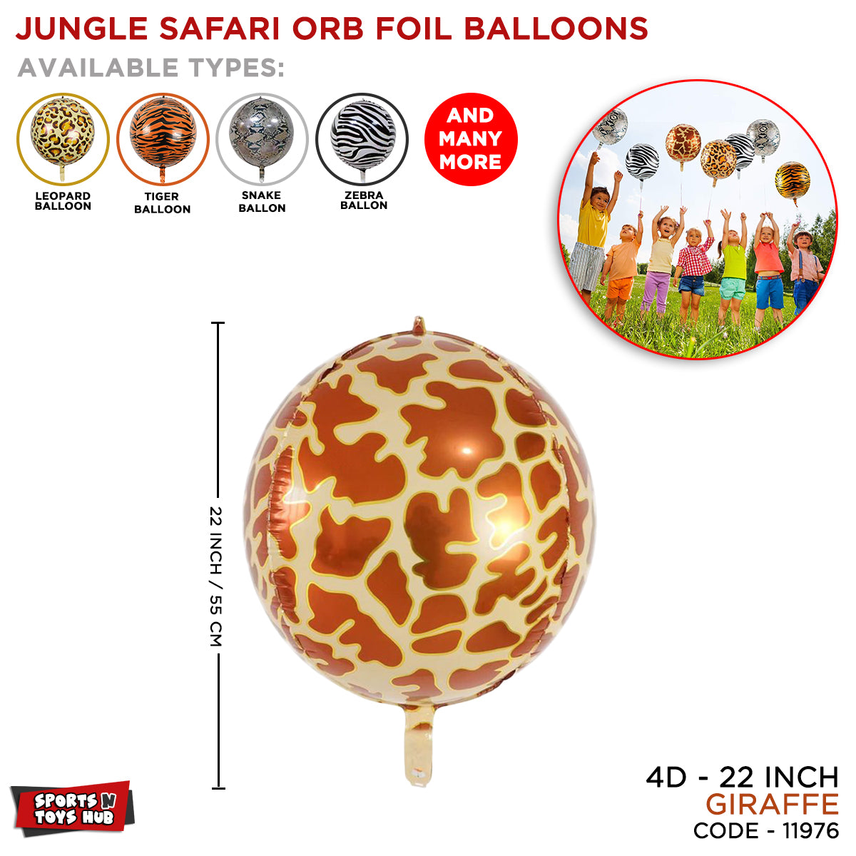 22 Inch - 4D Shape Jungle Safari Giraffe Skin Pattern Orbz Foil Balloons