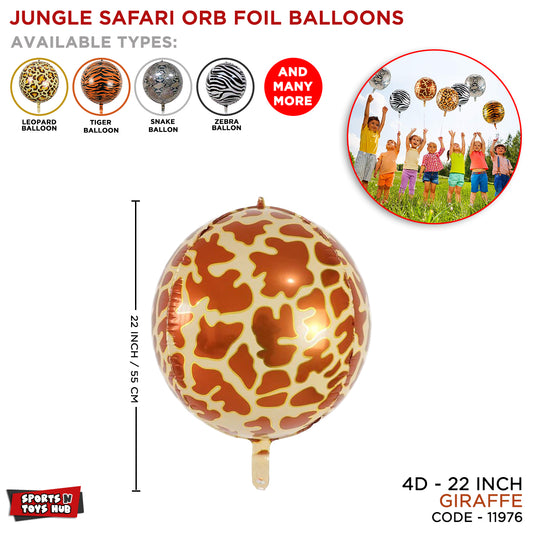 22 Inch - 4D Shape Jungle Safari Giraffe Skin Pattern Orbz Foil Balloons