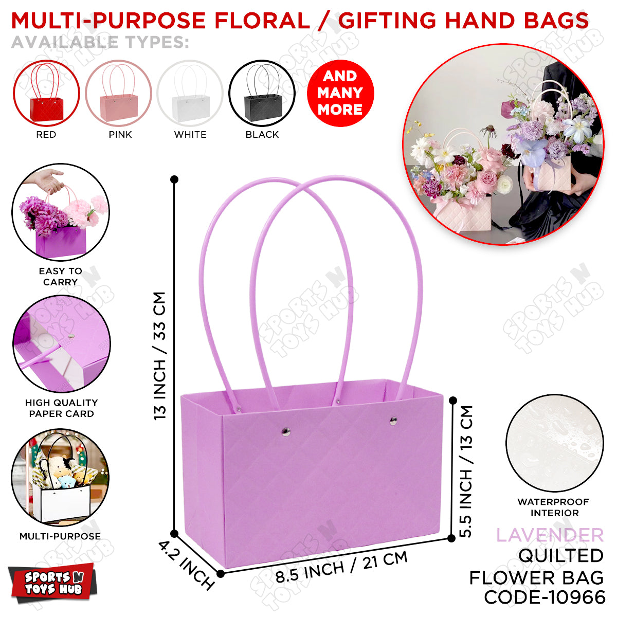 Portable Flower Box Cardstock Quilted Waxed Paper Handy Gift Bag - 1 PC