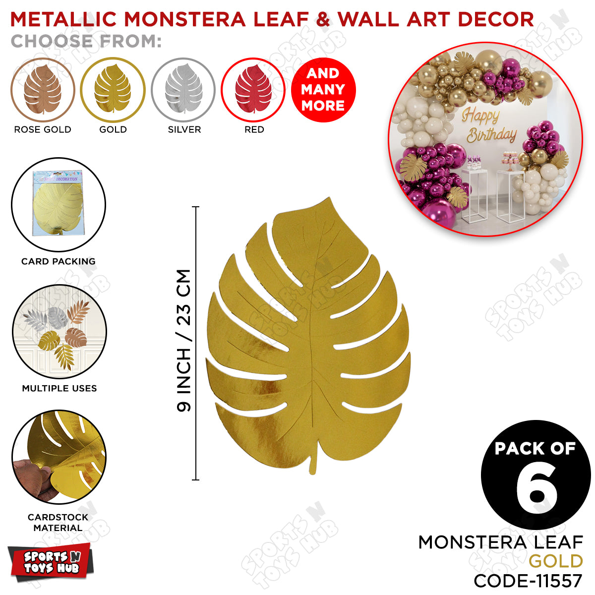 3D Metallic Monstera Leaf For Party Decoration - Pack Of 6