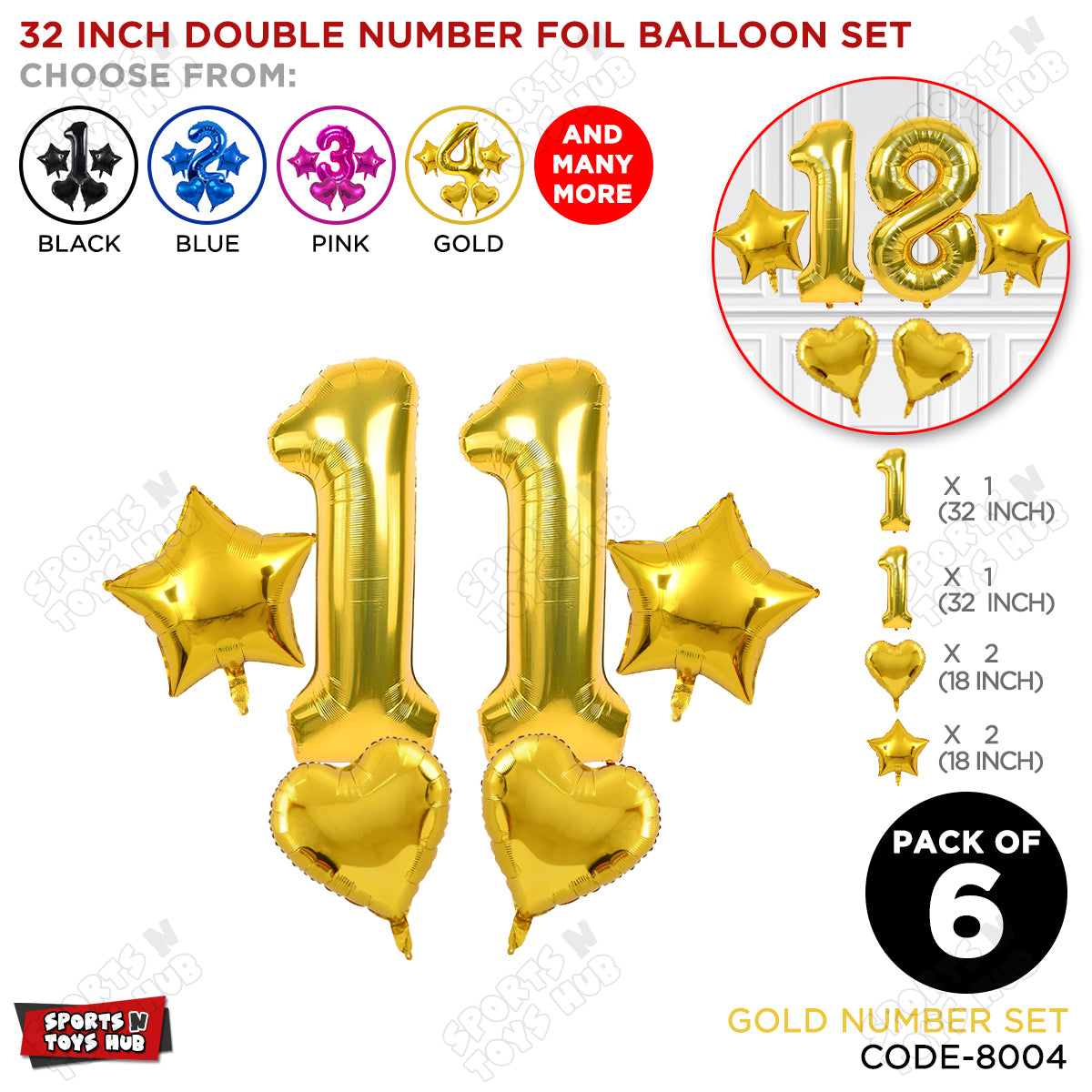 Gold Color 32 Inch Number Foil Balloon Set