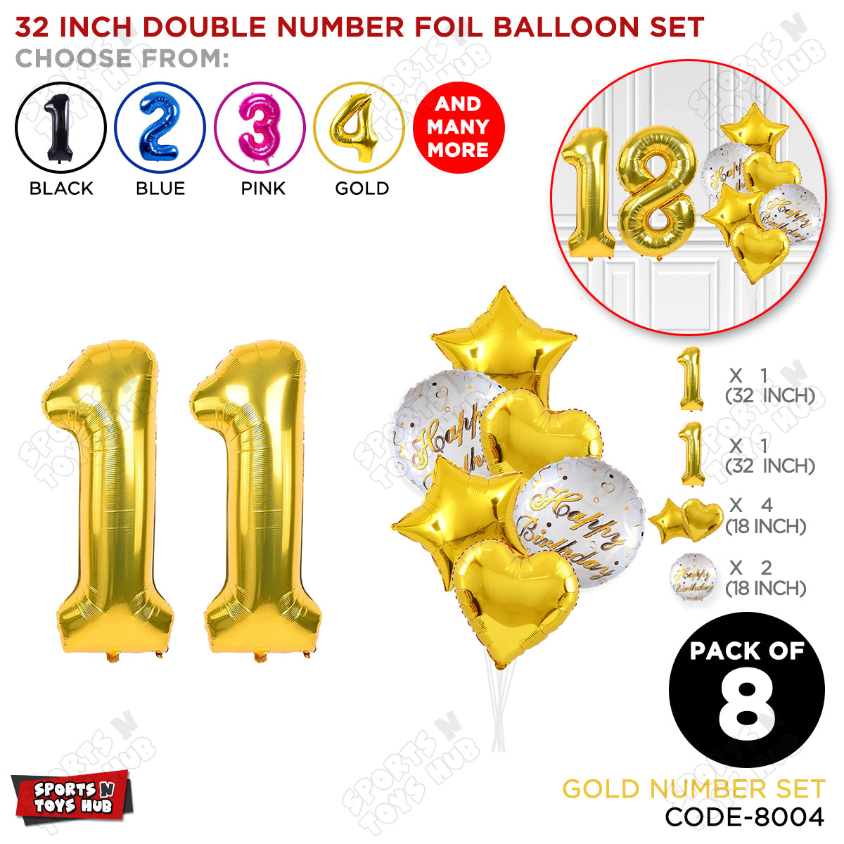 32 Inch Gold Color Number Foil Balloon With Round Printed Balloon Set