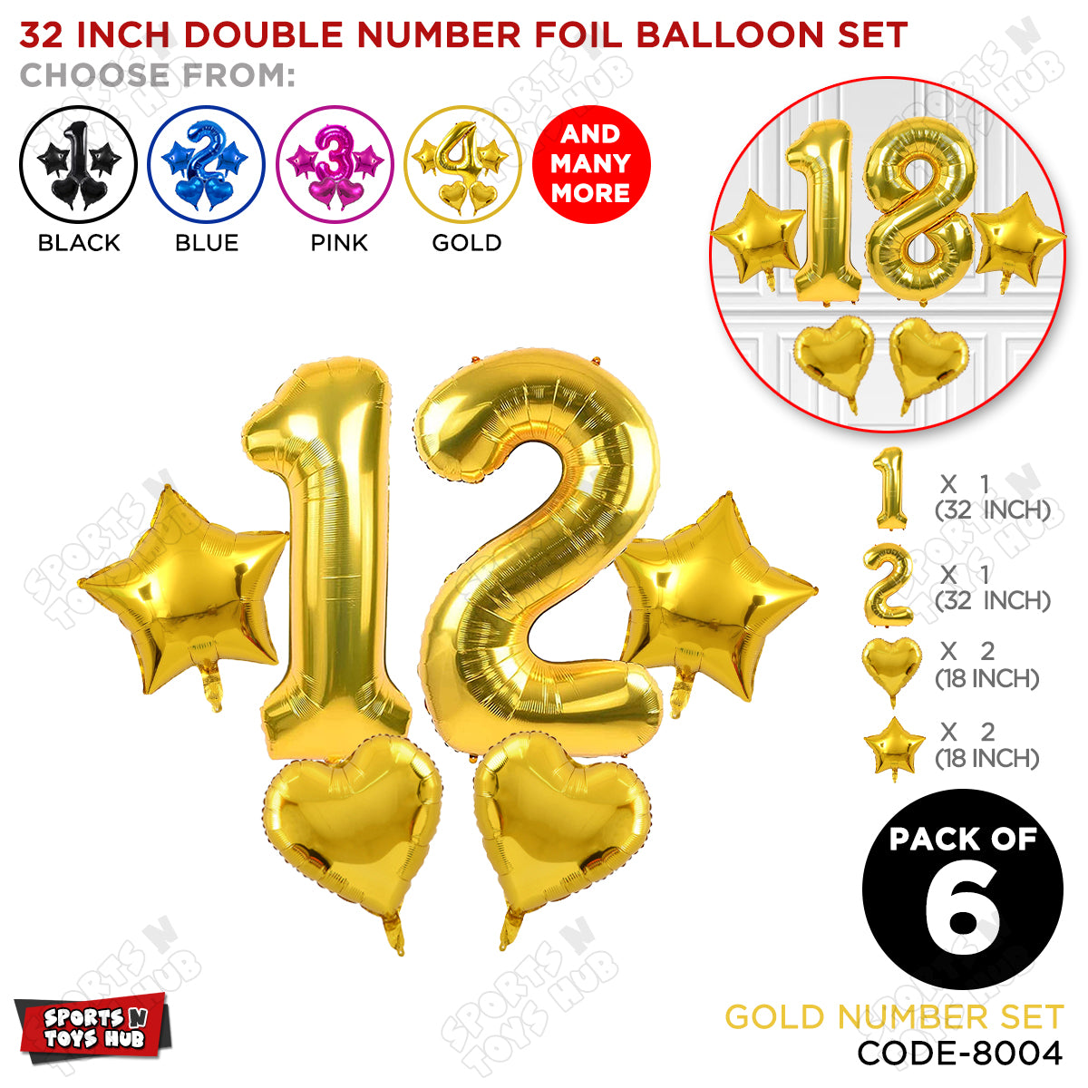Gold Color 32 Inch Number Foil Balloon Set