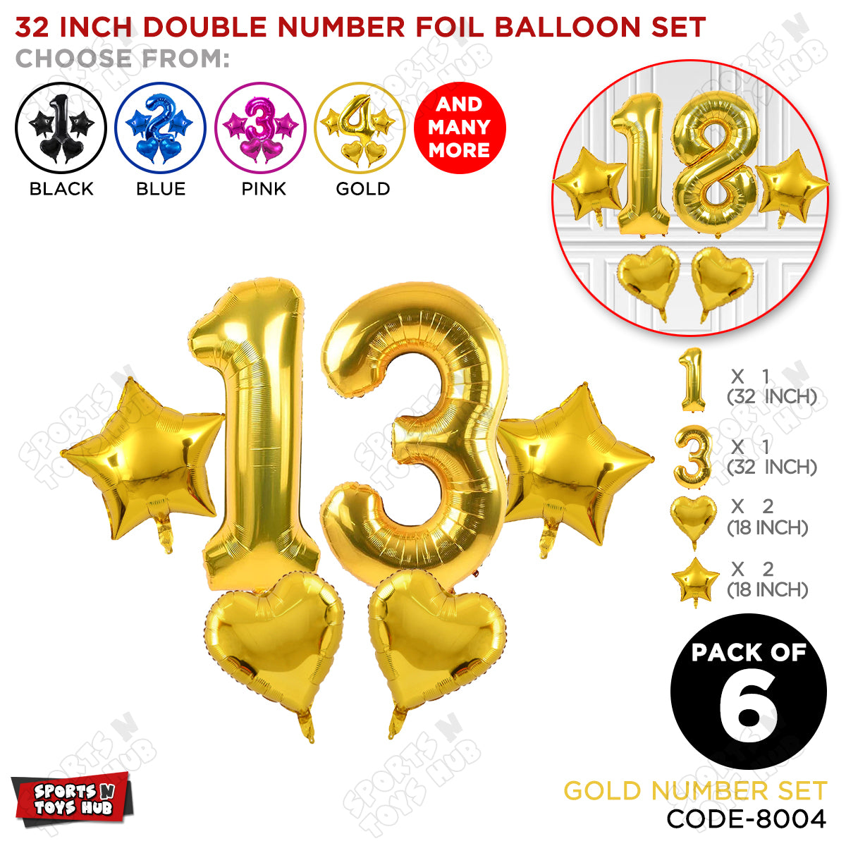 Gold Color 32 Inch Number Foil Balloon Set