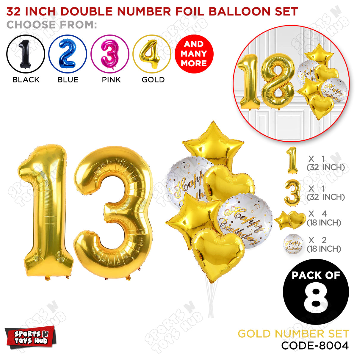 32 Inch Gold Color Number Foil Balloon With Round Printed Balloon Set