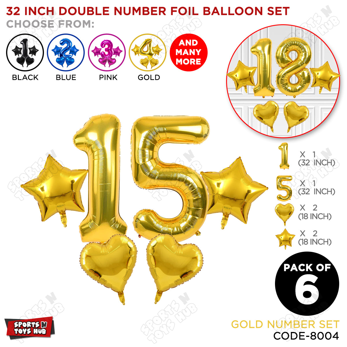 Gold Color 32 Inch Number Foil Balloon Set