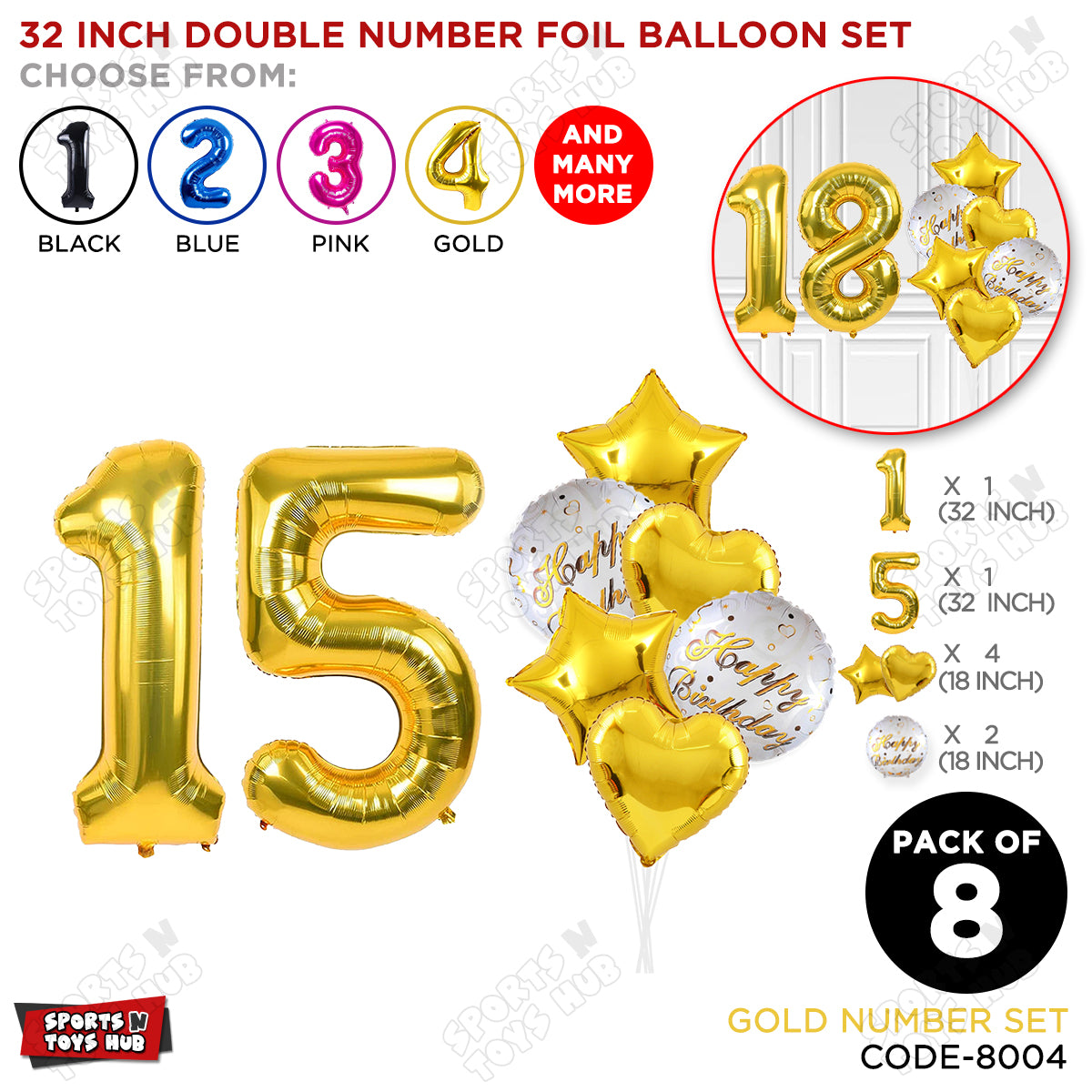32 Inch Gold Color Number Foil Balloon With Round Printed Balloon Set