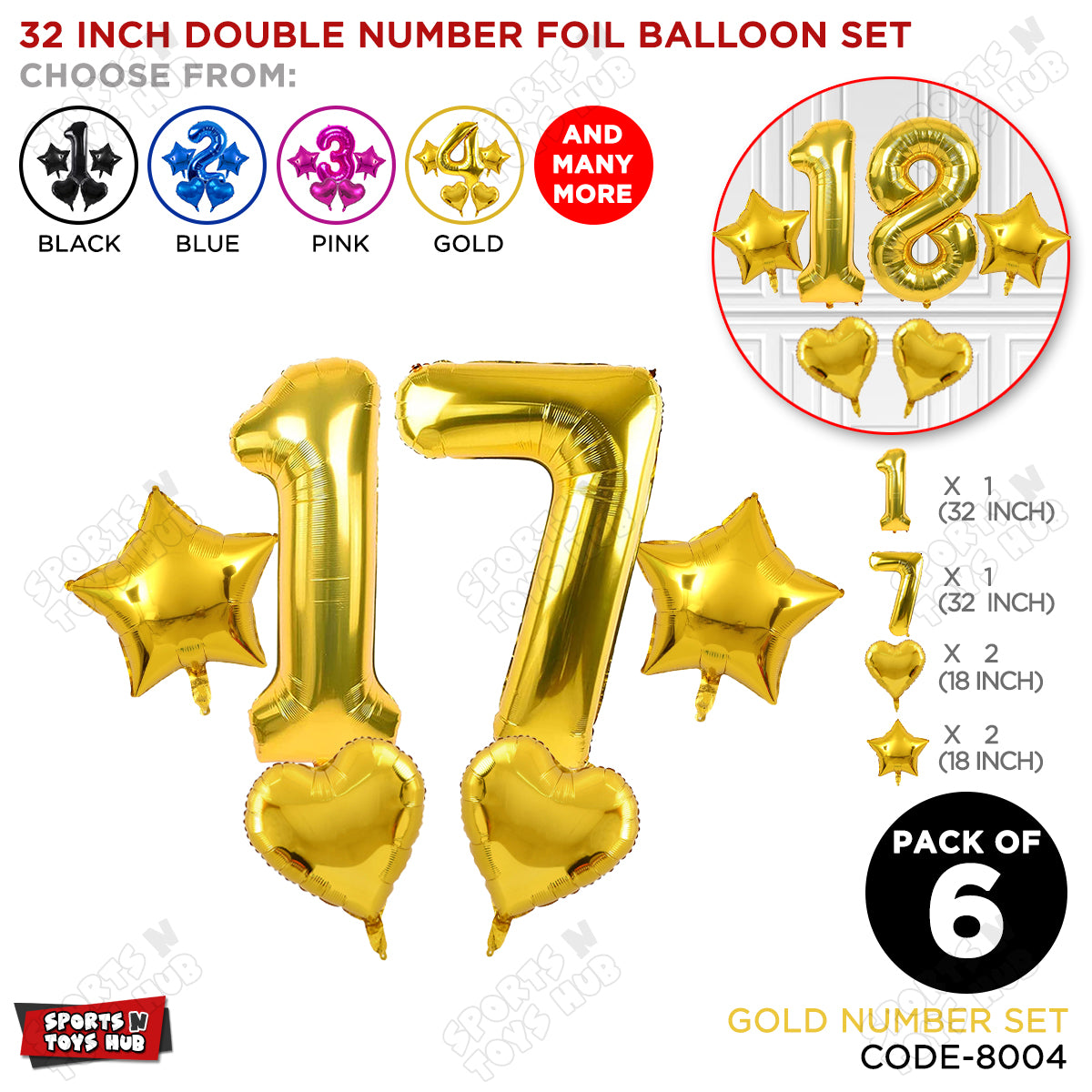 Gold Color 32 Inch Number Foil Balloon Set