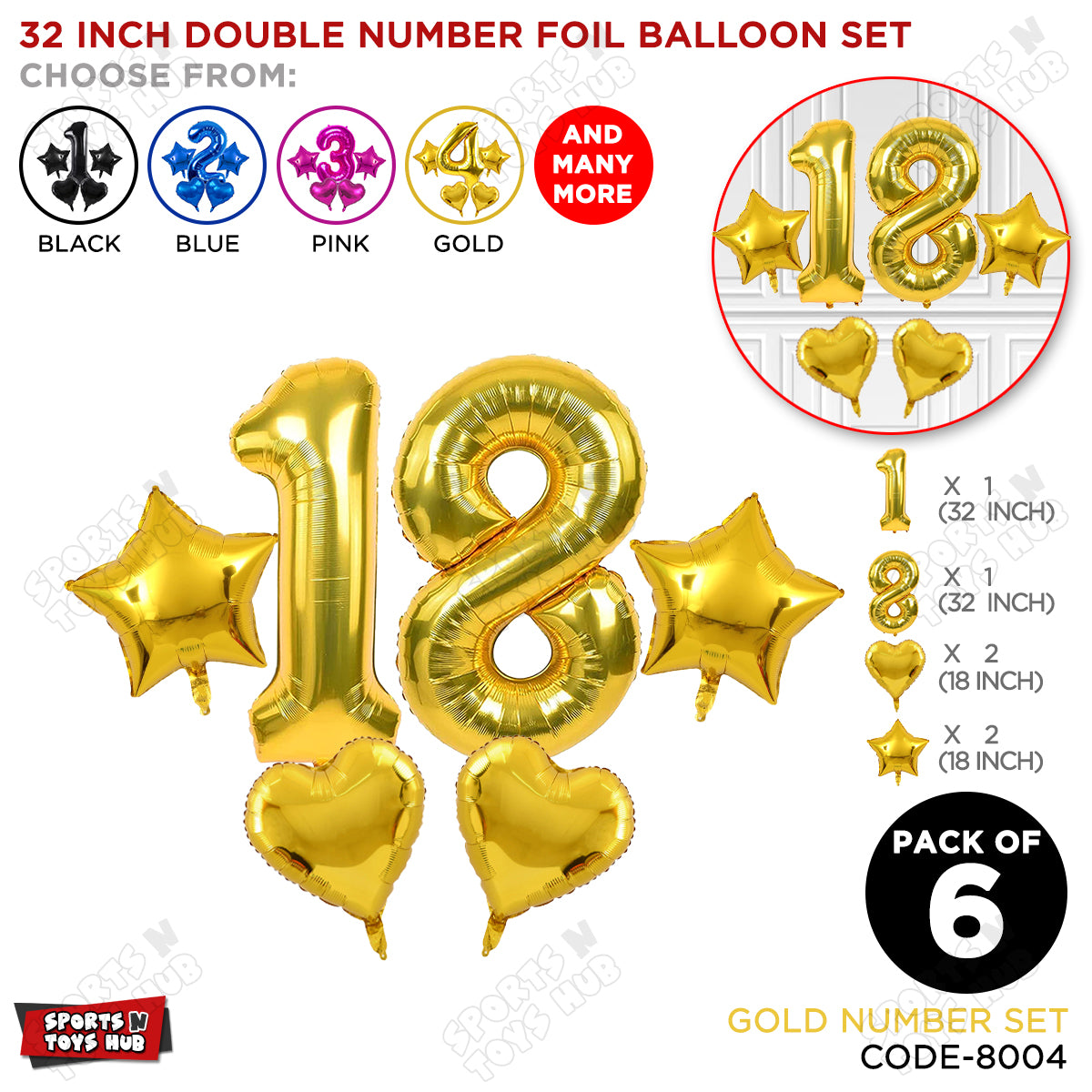 Gold Color 32 Inch Number Foil Balloon Set