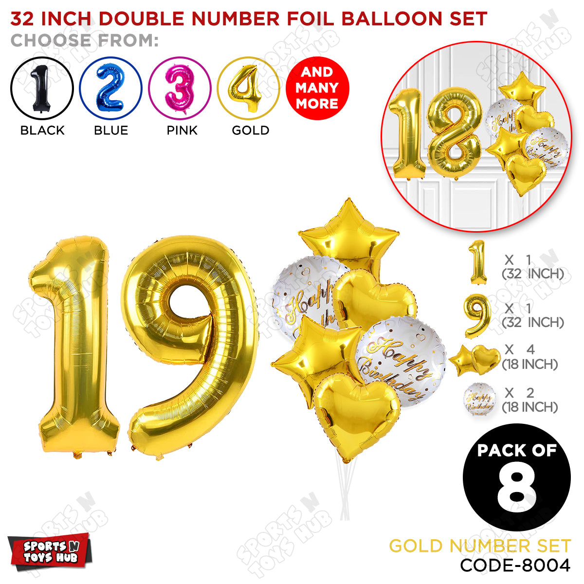 32 Inch Gold Color Number Foil Balloon With Round Printed Balloon Set