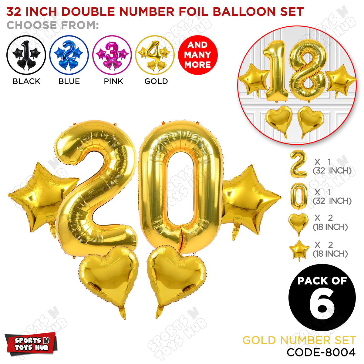 Gold Color 32 Inch Number Foil Balloon Set
