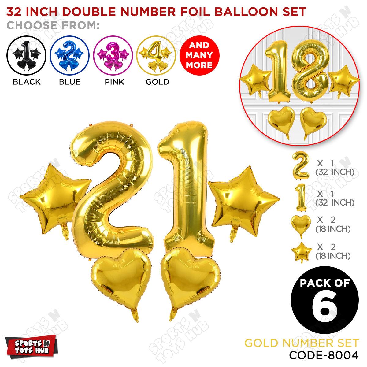 Gold Color 32 Inch Number Foil Balloon Set