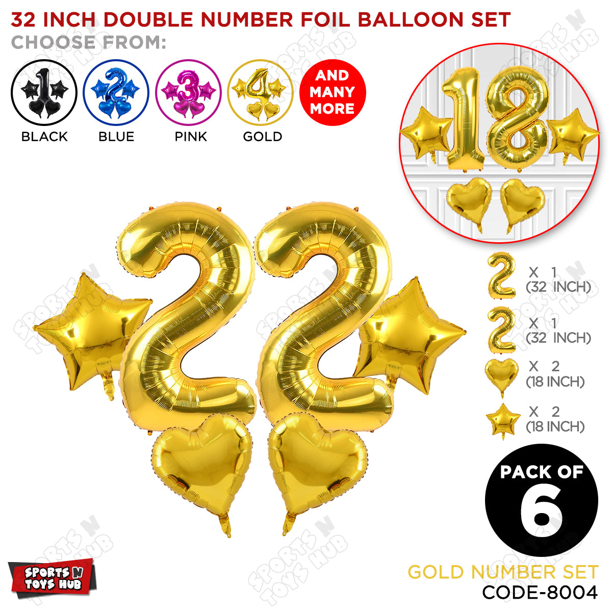 Gold Color 32 Inch Number Foil Balloon Set