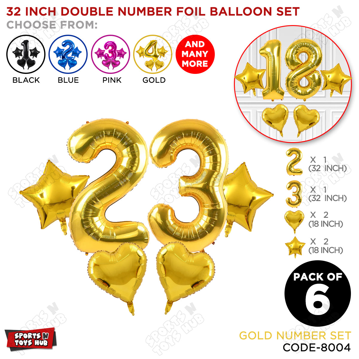Gold Color 32 Inch Number Foil Balloon Set