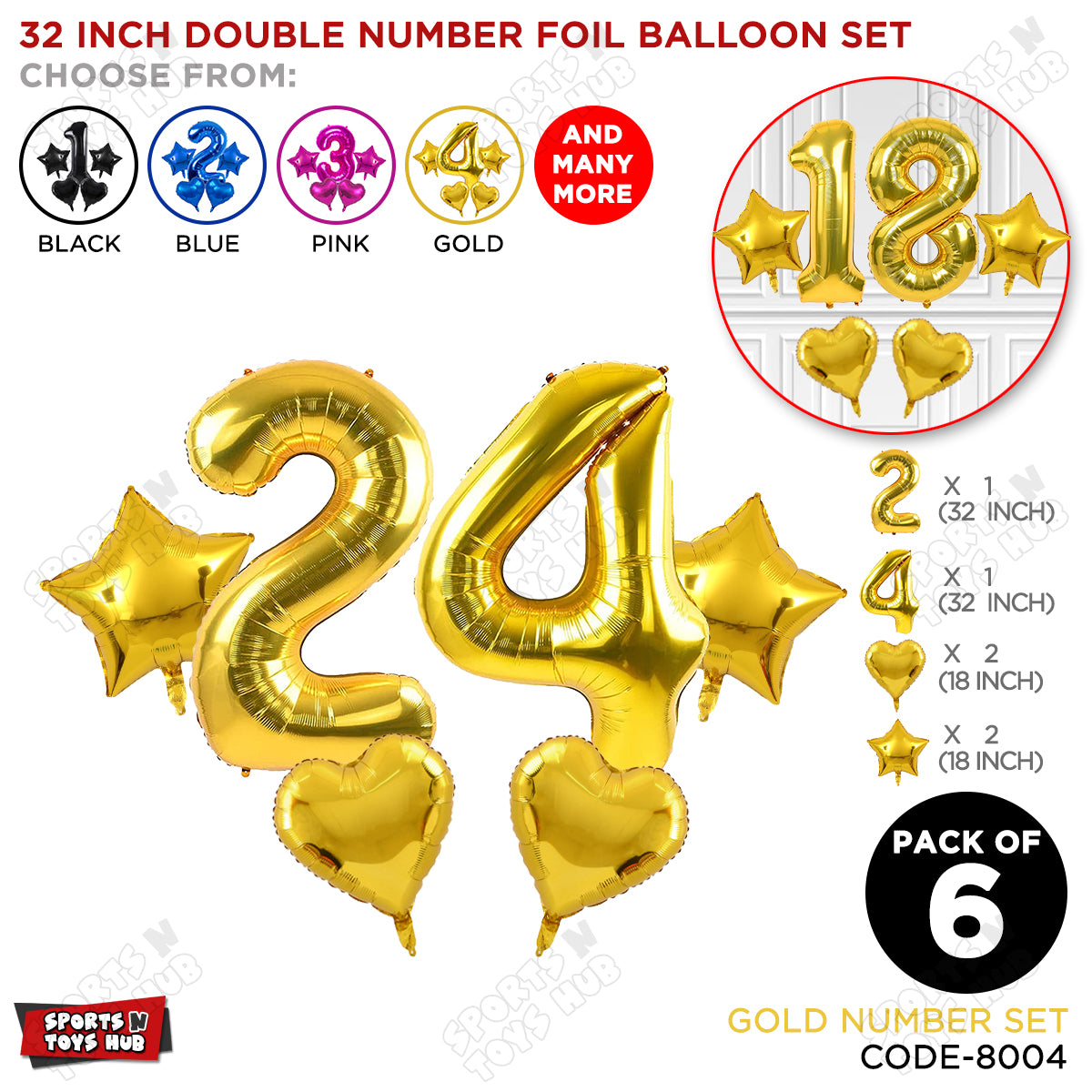 Gold Color 32 Inch Number Foil Balloon Set