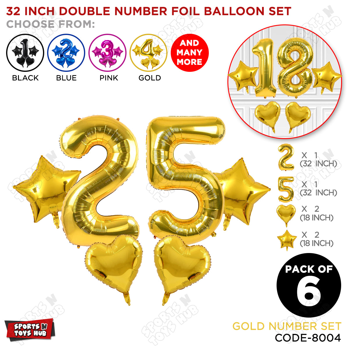 Gold Color 32 Inch Number Foil Balloon Set