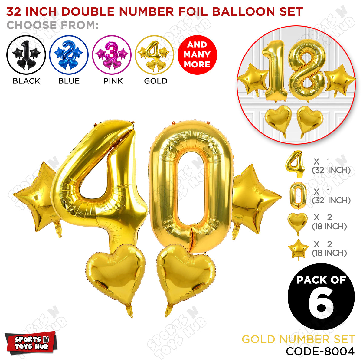 Gold Color 32 Inch Number Foil Balloon Set
