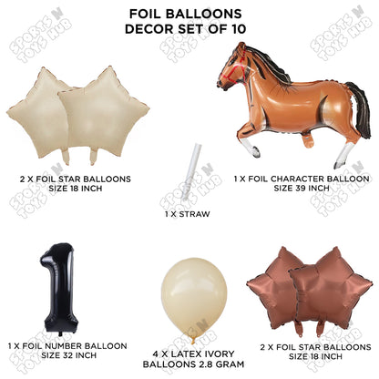 Giant Horse Brown Color Pack Of 10 Balloon Set With 32 Inch Foil Number Balloon