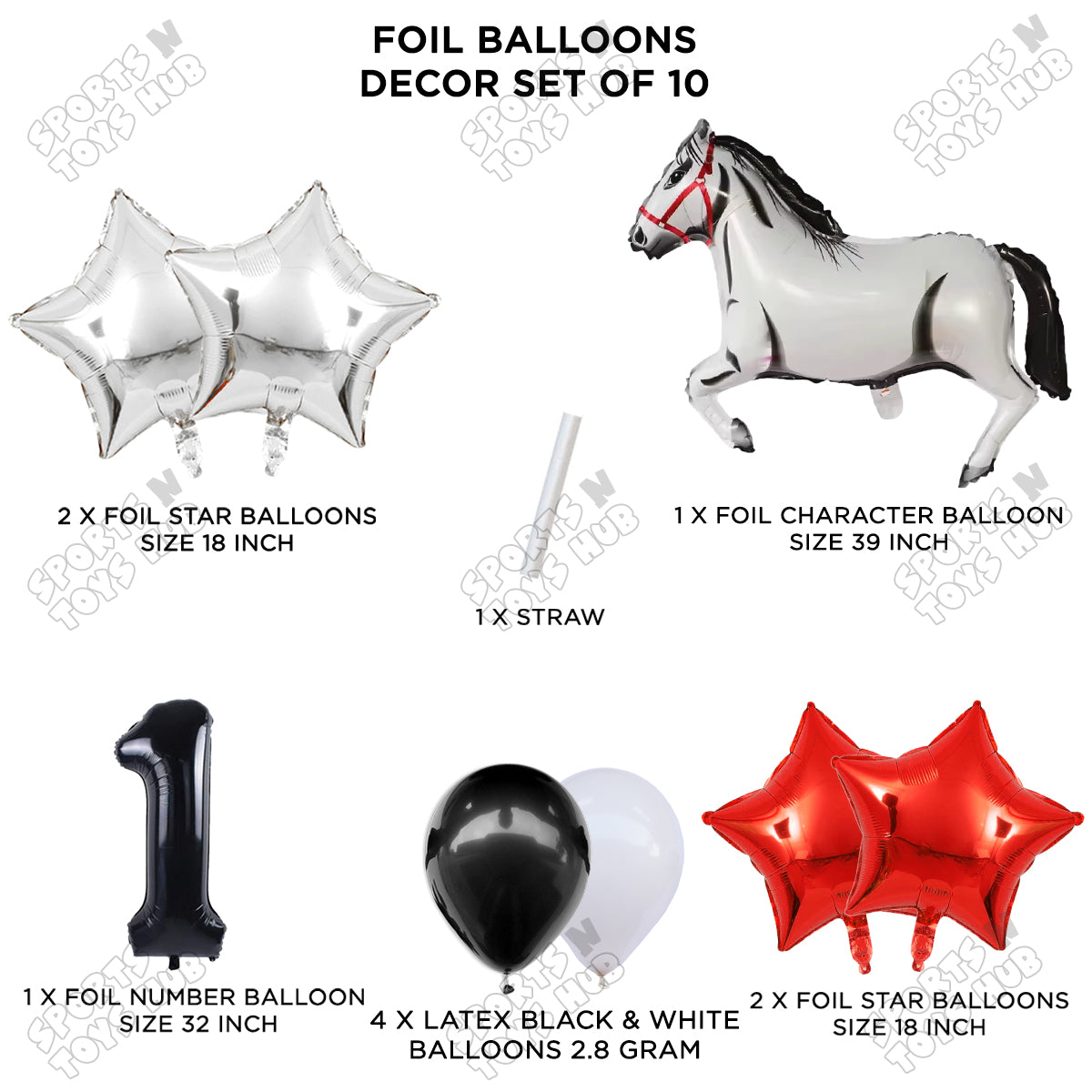 Giant Horse White Color Pack Of 10 Balloon Set With 32 Inch Foil Number Balloon