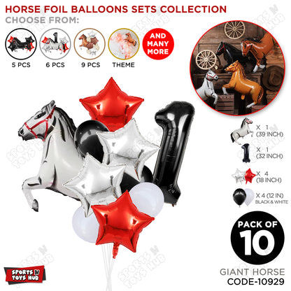 Giant Horse White Color Pack Of 10 Balloon Set With 32 Inch Foil Number Balloon