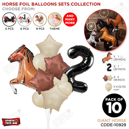 Giant Horse Brown Color Pack Of 10 Balloon Set With 32 Inch Foil Number Balloon