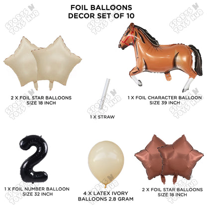 Giant Horse Brown Color Pack Of 10 Balloon Set With 32 Inch Foil Number Balloon