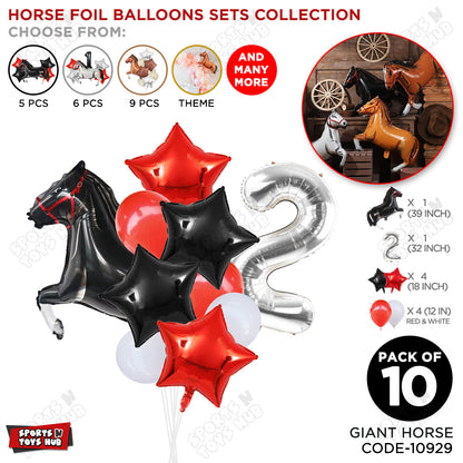 Giant Horse Black Color Pack Of 10 Balloon Set With 32 Inch Foil Number Balloon