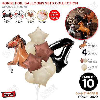Giant Horse Brown Color Pack Of 10 Balloon Set With 32 Inch Foil Number Balloon